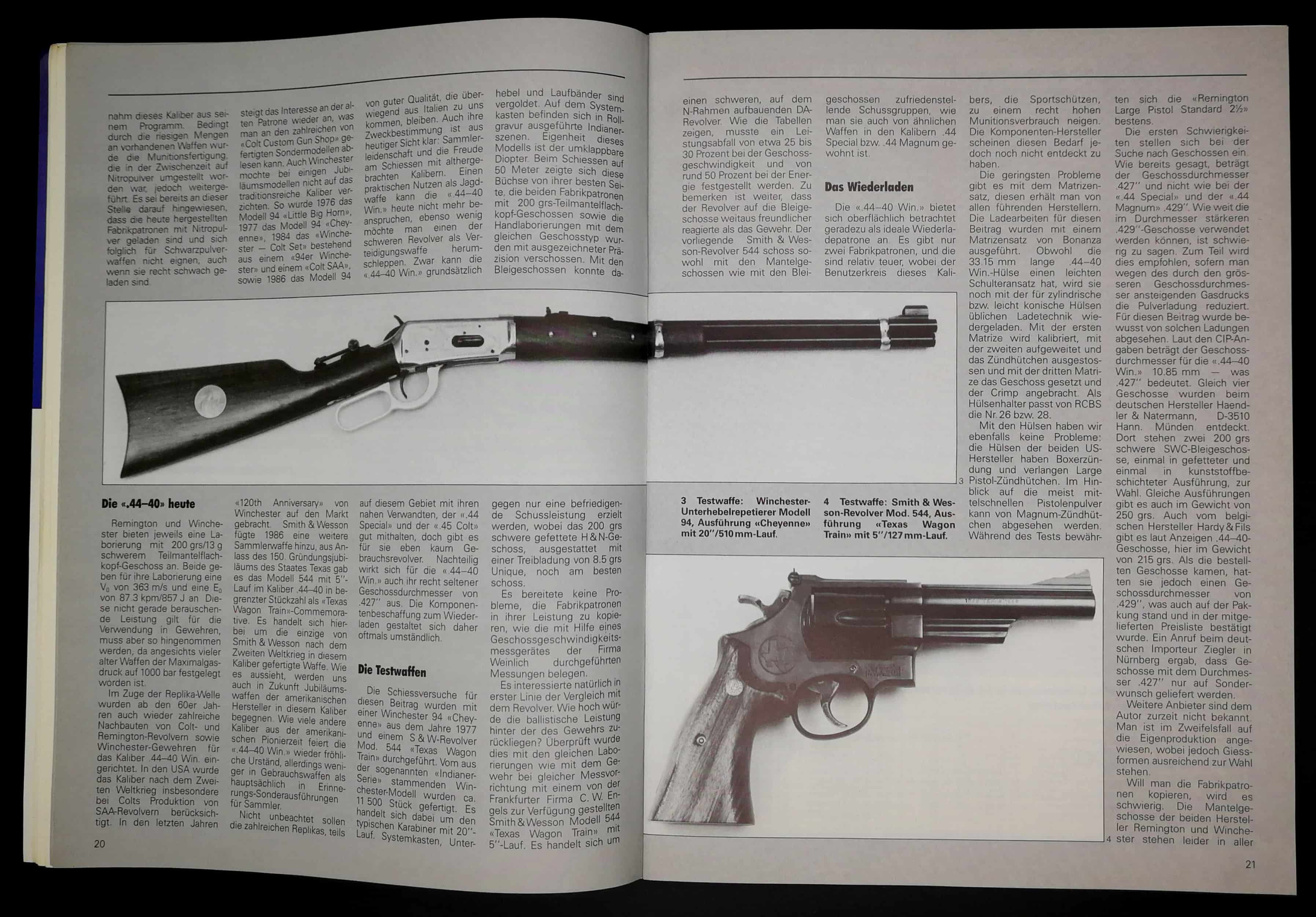 Hier gehts um das Kaliber .44-40 Winchester, getestet in dem Unterhebelrepetierer Winchester 94 und dem Smith & Wesson Modell 544.