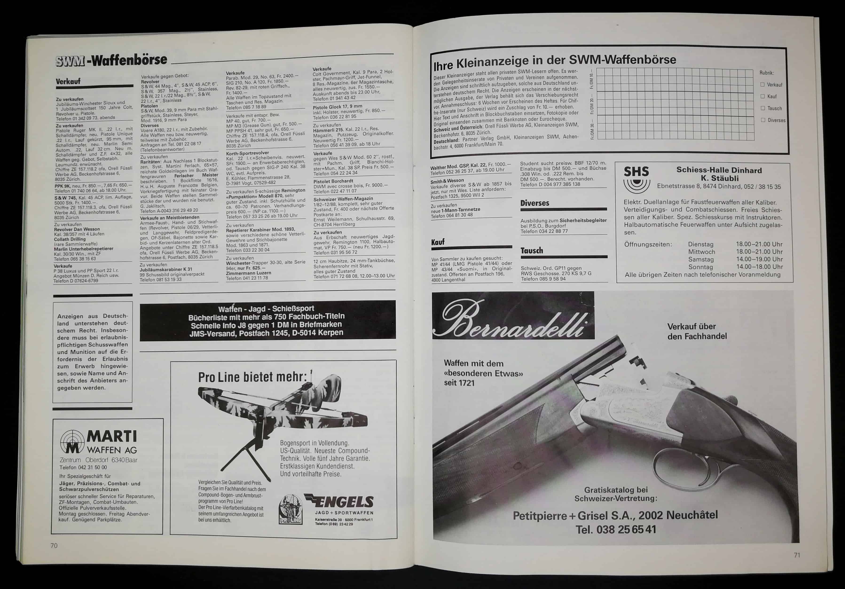 Waffenbörse. Interessant wäre zu wissen, wie viel der Korth Revolver heute kosten würde...