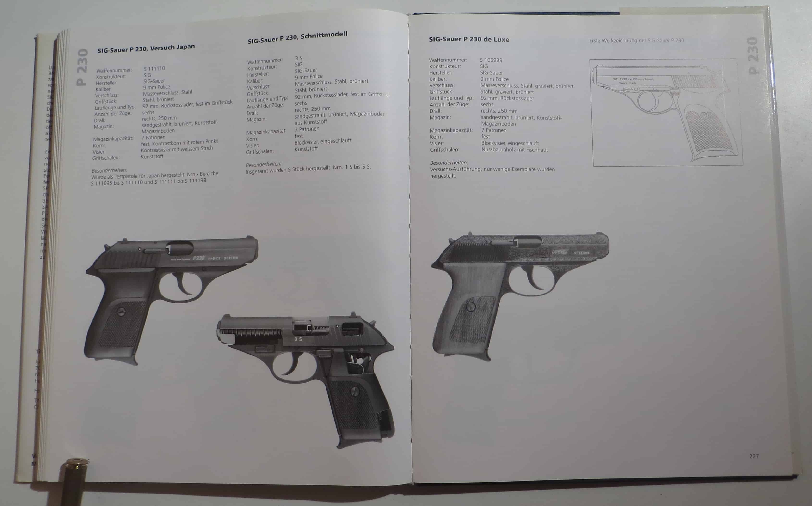 P230 Versuch Japan, Schnittmodell, de Luxe Version und erste Werkszeichnung.