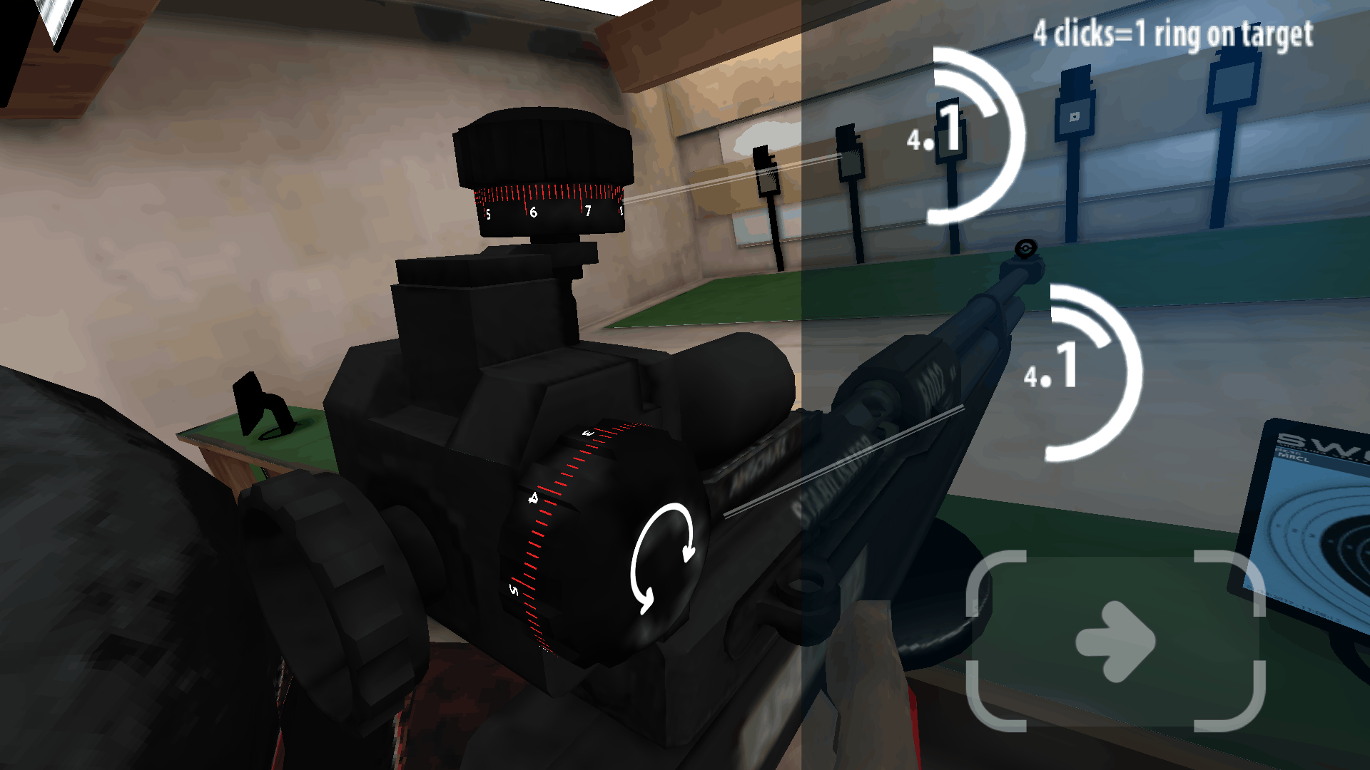 Hier kann man das Diopter einstellen. Will man nach rechts korrigieren, muss man auch nach rechts drehen.