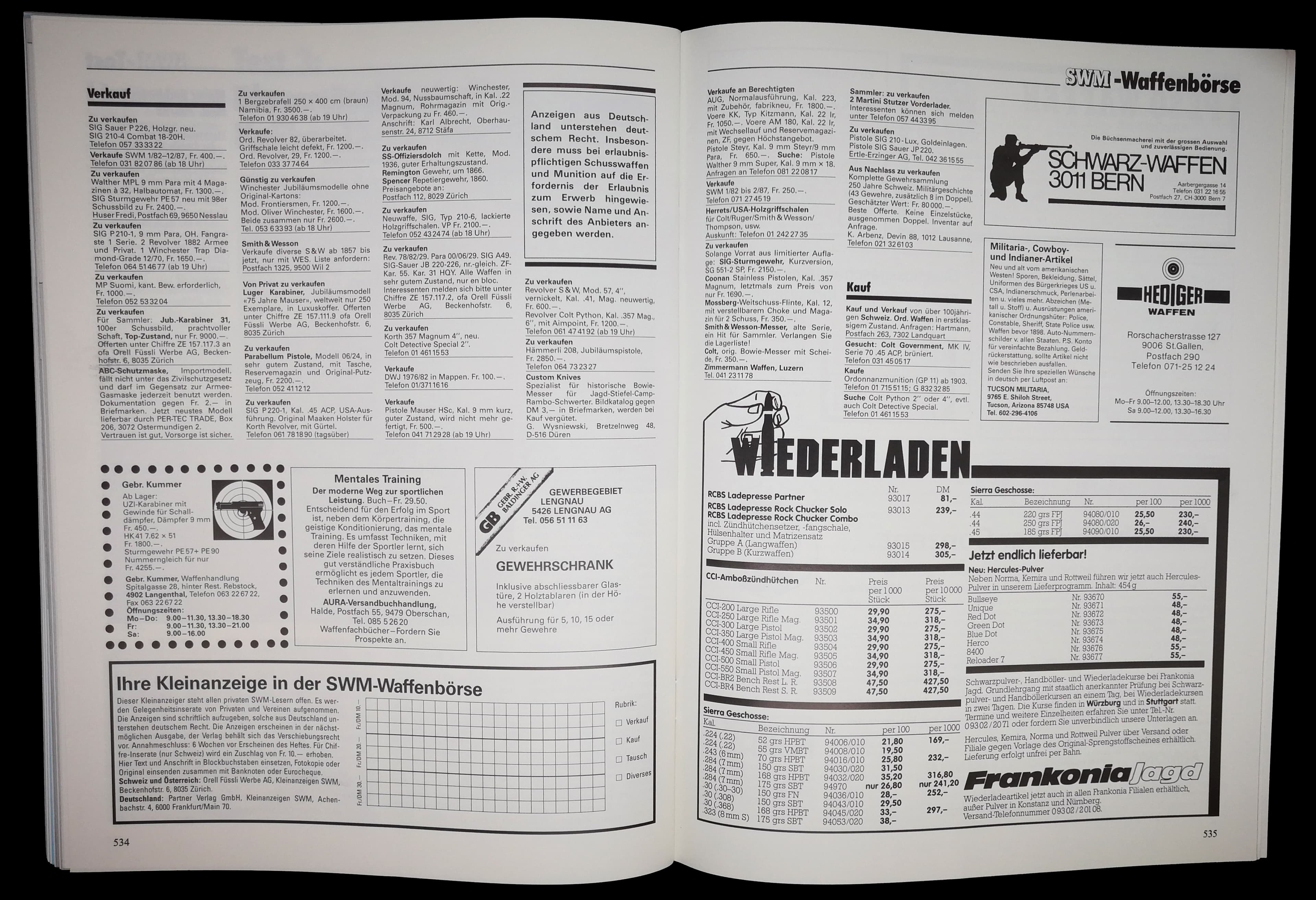 Nicht nur Waffen werden angeboten, auch Bergzebrafelle. Heute undenkbar, ist das Bergzebra doch eine gefährdete Tierart.
