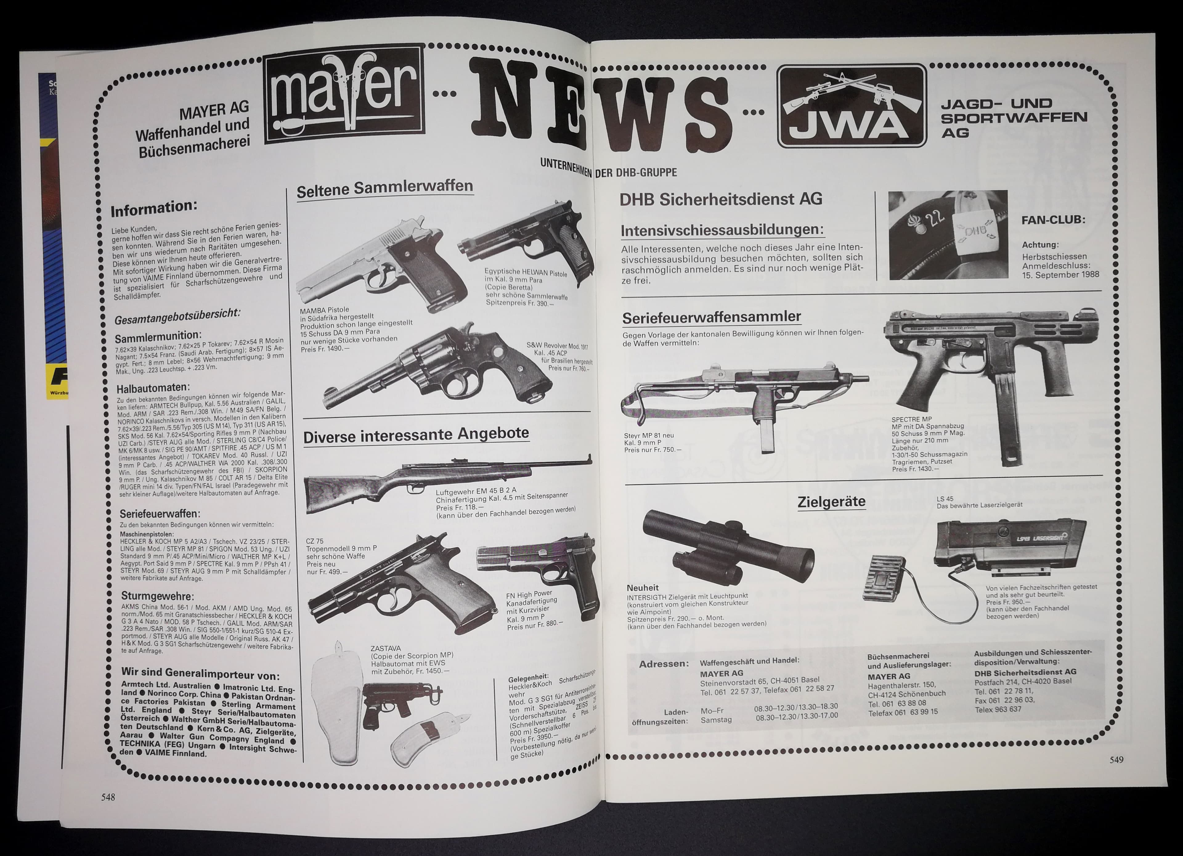 Mayer News! Nebst Vollauto-MPs gibts auch Leuchtpunktvisiere und Laserzielgeräte!
