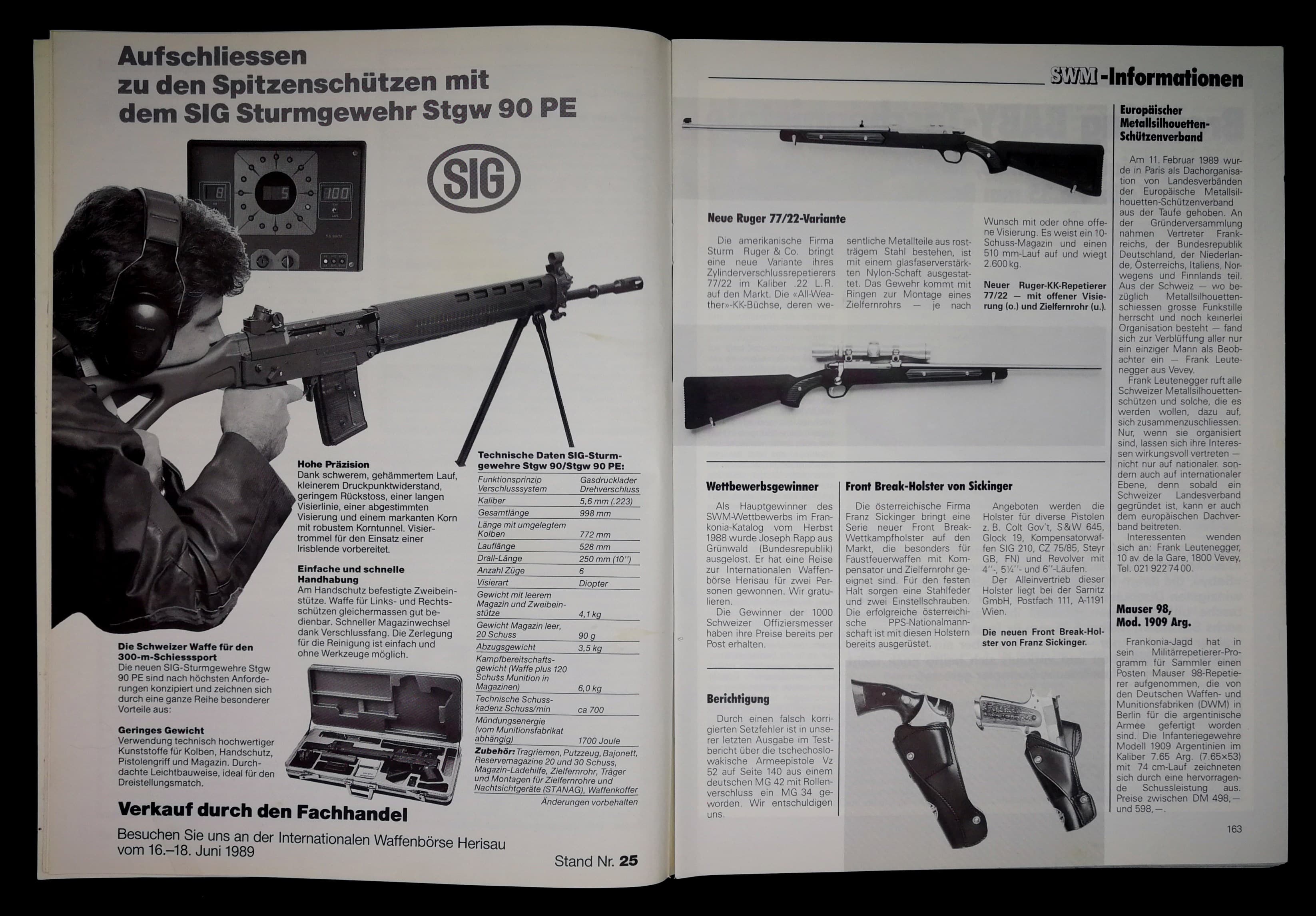 Links ein ganzseitiges Inserat für das "neue" Stgw90, rechts Neuigkeiten.
