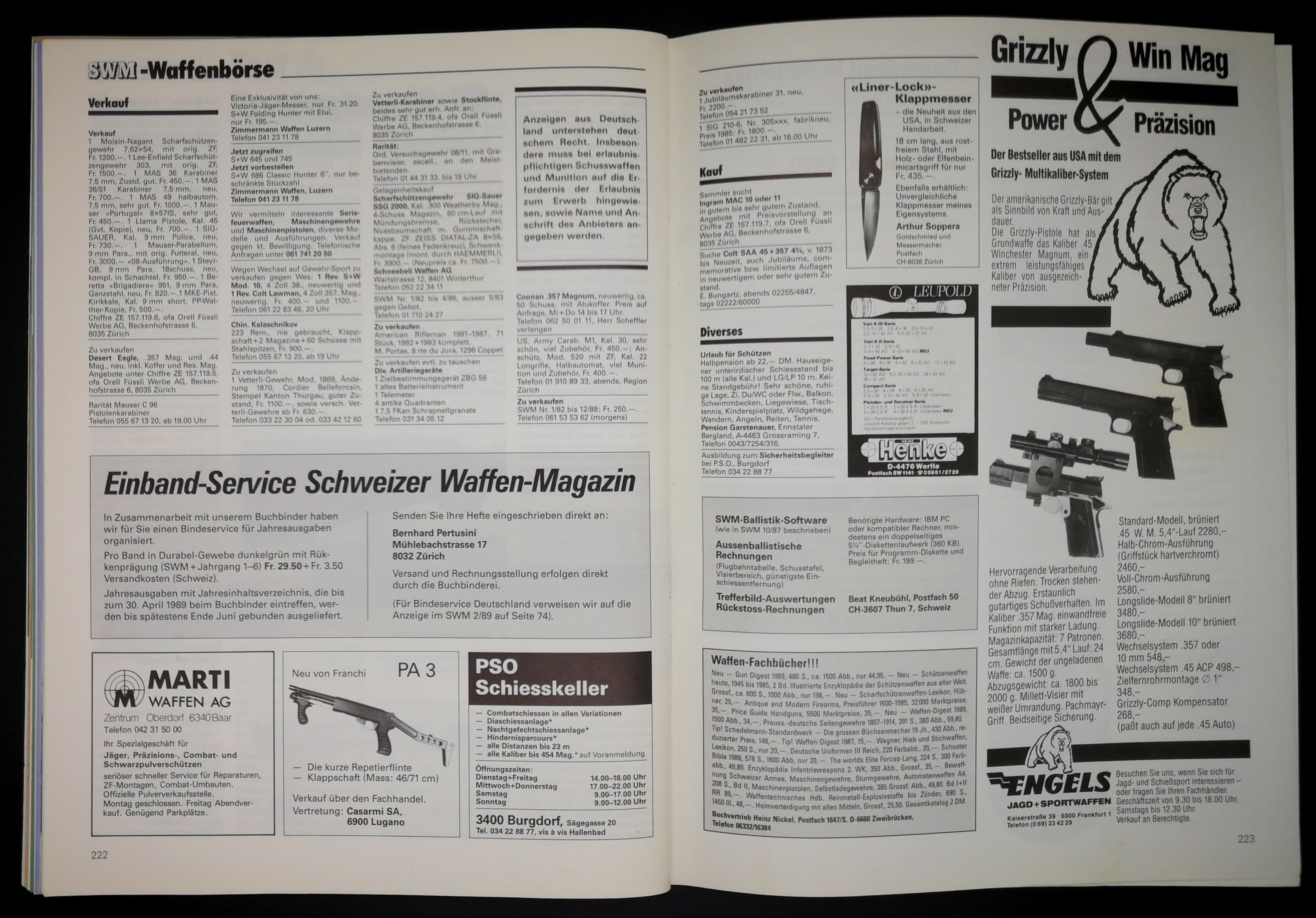 Waffenbörse. "Interessante Seriefeuerwaffen, Maschinengewehre und Maschinenpistolen" werden angeboten, sowie ein SIG Sauer SSG2000 für nur 3900 Franken.
