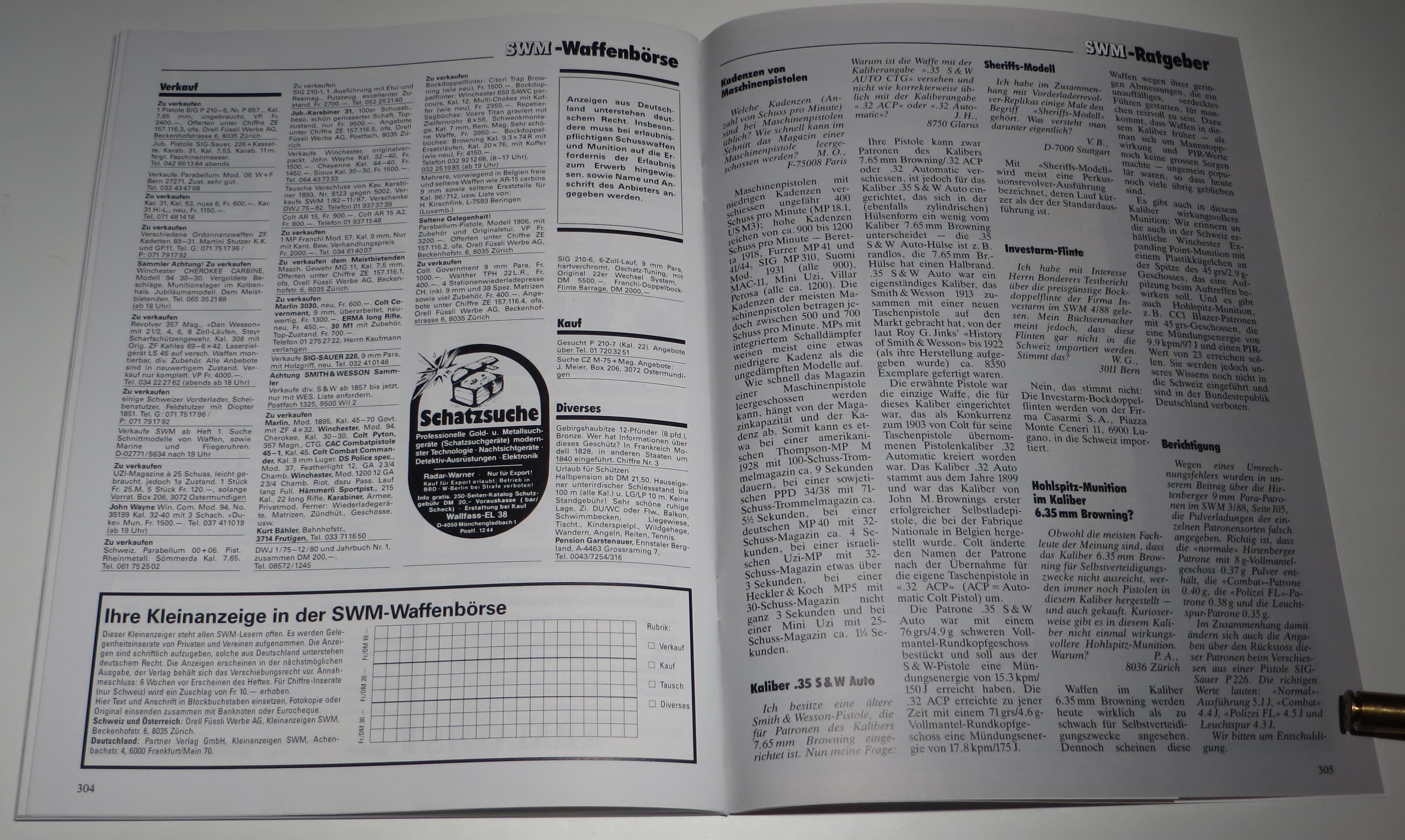Unter den Kleinanzeigen findet sich neben den üblichen SIG P210er und Karabinern auch ein Inserat "Urlaub für Schützen"! (linke Seite rechts unten).
