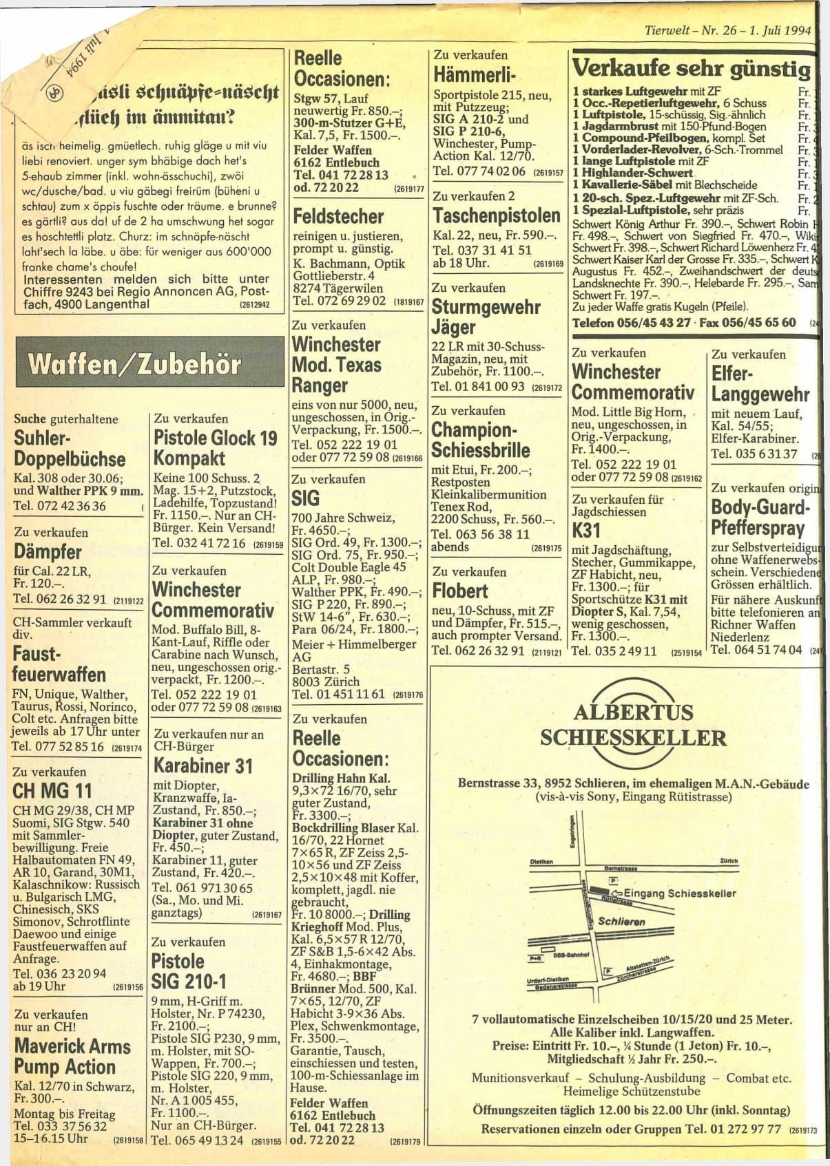 TierWelt Kleinanzeigen Juli 1994